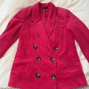 Zara Women's hot Pink Double-Breasted Corduroy Blazer